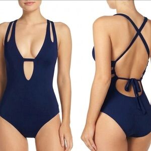 NTW Navy Blue Becca One piece Plunge Swimsuit L